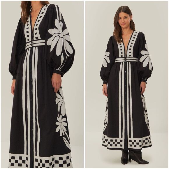 Farm Rio Black Nature Buttoned Maxi Dress - Picture 1 of 7